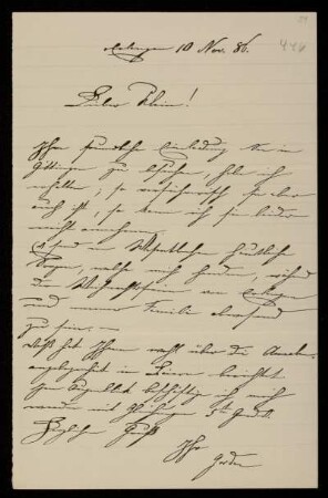 Nr. 446 Brief von Paul Gordan an Felix Klein. Erlangen, 10.11.1886