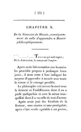 Chapitre X. De la Nécessité de Mourir, conséquemment de celle d'apprendre à Mourir philosophiquement.