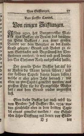 Das fünffte Capitel. Von einigen Stifftungen.