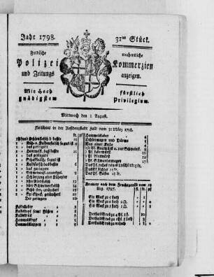31tes Stück, Ausgabe vom 1. August 1798