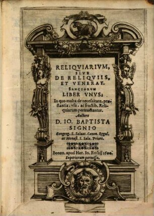 Reliquiarium, sive de reliquiis ... Sanctorum liber unus