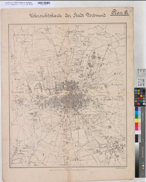 Dortmund (Dortmund) Stadtplan 2.H. 19.Jh. 1 : 10 000 80 x 64 Druck Regierung Arnsberg