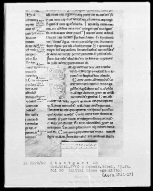 Bibel — Initiale E (cce ego mitto), Folio 20 recto