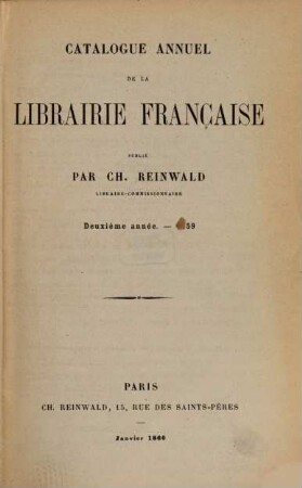 Catalogue annuel de la librairie française pour. 2