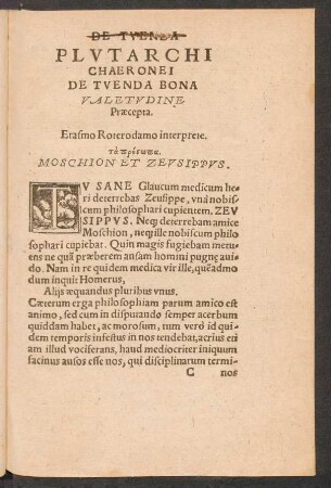 Plutarchi Chaeronei De Tuenda Bona Valetudine Praecepta.