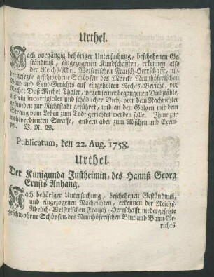 Urthel. Der Kunigunda Justheimin ...