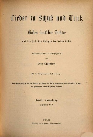 Lieder zu Schutz und Trutz : Gaben deutscher Dichter aus der Zeit des Krieges im Jahre 1870, 2. September 1870