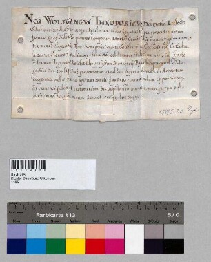 Erzbischof Wolf Dietrich von Salzburg weiht Johann Baptist Reichstaller, einen Professen des Klosters Baumburg, zum Akkolythen.; S: Erzbischof Wolf Dietrich [von Raitenau] von Salzburg