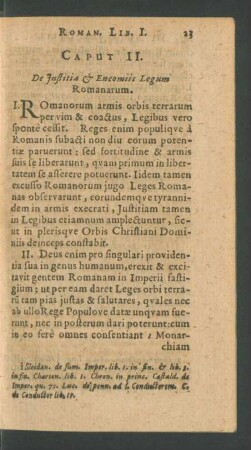 Caput II. De Justitia et Encomiis Legum Romanarum.