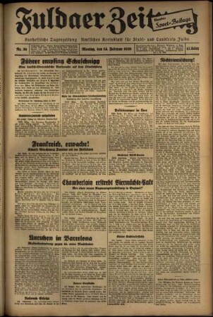 Ausgabe vom Montag, den 14. Februar 1938.