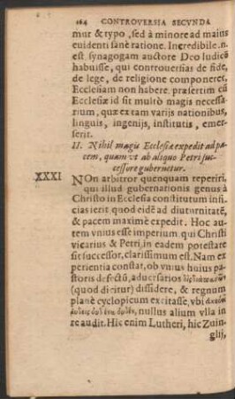 II. Nihil magis Ecclesiae expedit ad pacem, quam ut ab aliquo Petri successore gubernetur.