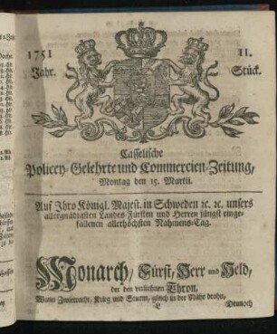 11. Stueck, Montag den 15. Martii 1751