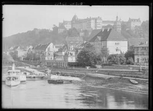 Pirna. Schloss Sonnenstein - Elbe mit Dampfer