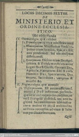 Locus Decimus Sextus. De Ministerio Et Ordine Ecclesiastico