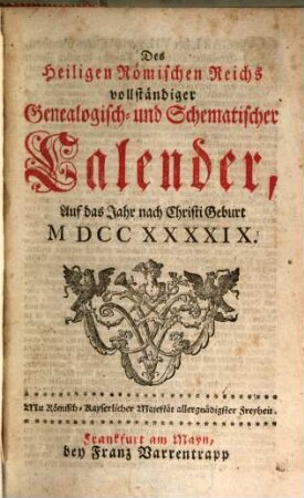 Neues Genealogisch-Schematisches Reichs- und Staats-Handbuch vor das Jahr .... 1749