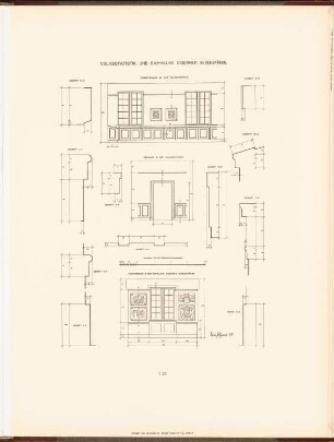 Märkisches Museum, Berlin: Innenansichten, Details Räume für Volksstatistik und Sammlung eiserner Gegenstände (aus: Neubauten der Stadt Berlin, Bd. VIII, 1909)