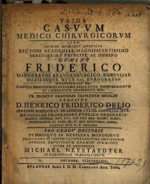 Triga Casvvm Medico Chirvrgicorvm