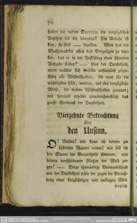 Vierzehnte Betrachtung übr den Unsinn