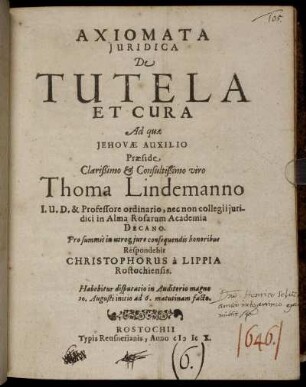 Axiomata Iuridica De Tutela Et Cura
