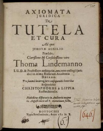 Axiomata Iuridica De Tutela Et Cura