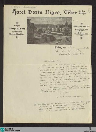 Brief von Jakob Wassermann an Heinrich Berl vom 25.02.1929 - K 3075