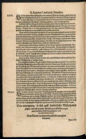 Von anzeigung/ so sich auff sonderliche Missethaten ziehen/ und ist ein jeder Artickel zu rechtlicher anzeigung derselben Missethat gnugsam/ und darauff peinlich zu fragen.