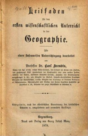 Leitfaden für den ersten wissenschaftlichen Unterricht in der Geographie