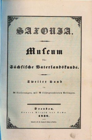 Saxonia : Museum für sächsische Vaterlandskunde. 2. 1836