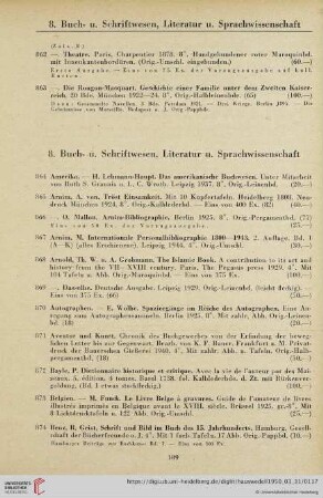 8. Buch- u. Schriftwesen, Literatur u. Sprachwissenschaft (Nr. 864 - 1038)