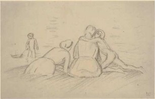 Zwei Frauen und zwei Kinder am Strand