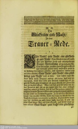 Die Glückseelige gute Nacht, In einer Trauer-Rede