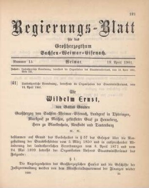 41. Landesherrliche Verordnung, betreffend die Organisation des Staatsministeriums