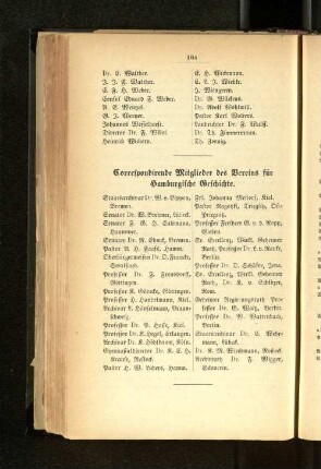 Correspondirende Mitglieder des Vereins für Hamburgische Geschichte.