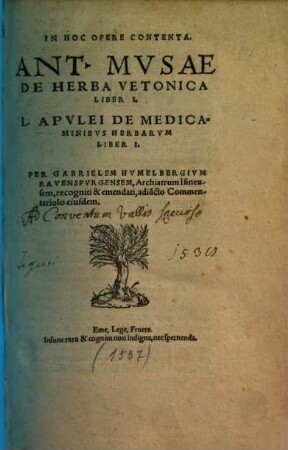 De herba vetonica : liber I ...