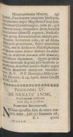 Programma XV. De Ornatu Animi