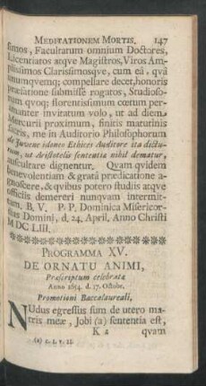 Programma XV. De Ornatu Animi