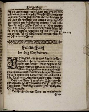 Lebens-Lauff des selig Verstorbenen.