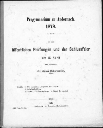 Die speciellen Lehrpläne der Anstalt