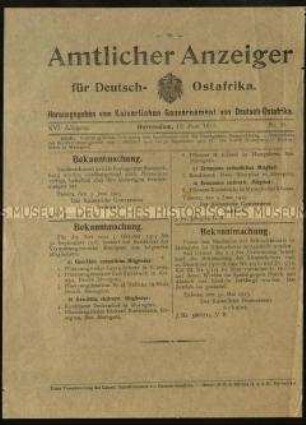 Amtlicher Anzeiger für Deutsch-Ostafrika (Beilage zur Deutsch-Ostafrikanischen Zeitung), 16. Jahrgang, Nr. 35 vom 12. Juni 1915