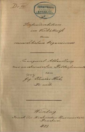 Die Imponderabilien im Verhältniss zum menschlichen Organismus