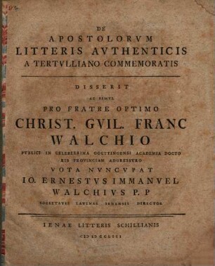 De Apostolorvm Litteris Avthenticis A Tertvlliano Commemoratis