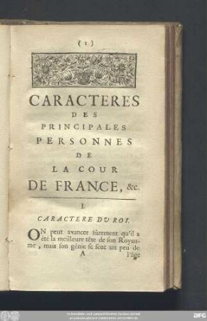 I. Caractere Du Roi.