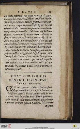 Oratio III: Ivdicis. Henrici Eisenhemii Argentinensis