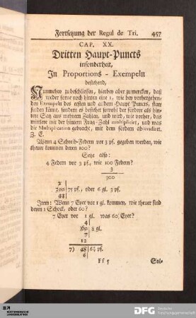 Cap. XX. Dritten Haupt-Puncts insonderheit, In Proportions-Exempeln bestehend
