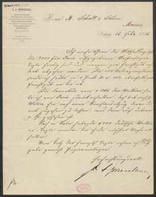 Brief an B. Schott's Söhne : 13.02.1885