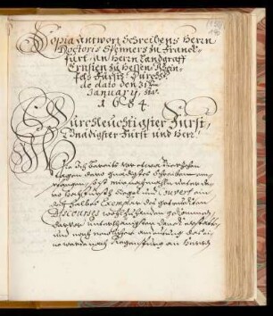 Copia antwort Schreibens herrn Doctoris Spenners zu Franckfurt, an herrn Landgraff Ernsten zu hessen-Rheinfels Fürstl. Durchl. De dato den 31ten Januarii, st.v. 1684.