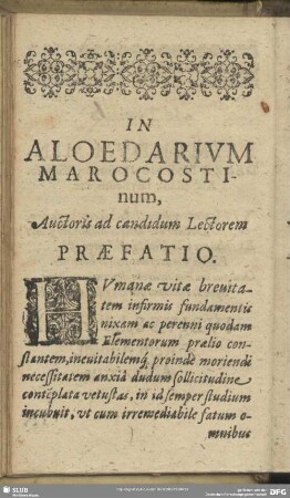 In Aloedarium Macrocostinum, Auctoris ad candidum Lectorem Praefatio