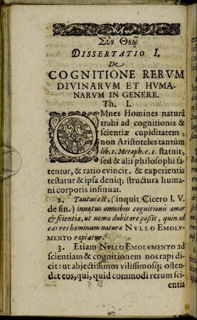 Dissertatio I. De Cognitione Rerum Divinarum Et Humanarum In Genere.