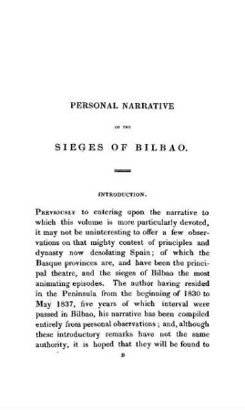 PERSONAL NARRATIVE of the SIEGES OF BILBAO