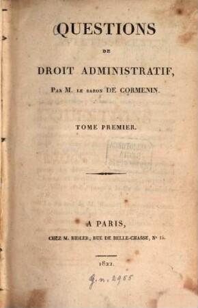 Questions de droit administratif, 1